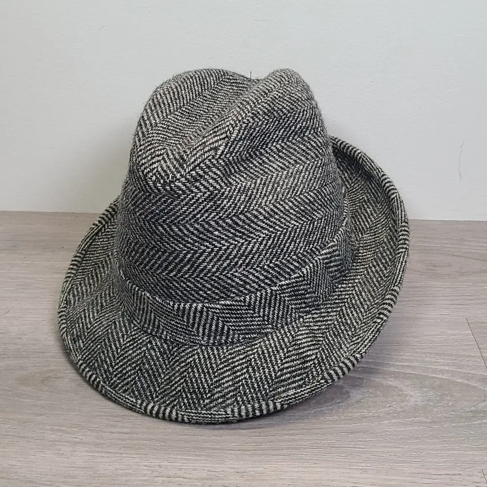 Dobbs 5th Ave NY‎ Wool Hat Fedora Herringbone Black Gray 6 7/8 Classic Dapper